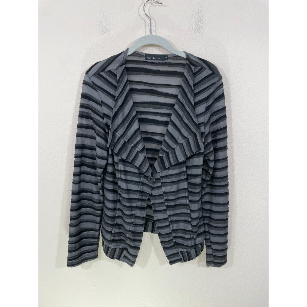 Cut Loose Textured‎ Blazer Size M Gray One Button Semi-Sheer Striped Lagenlook